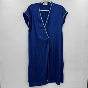Women's Vintage 70s JC Penney Nylon Royal Blue Teal White Piping loungewear‎ med